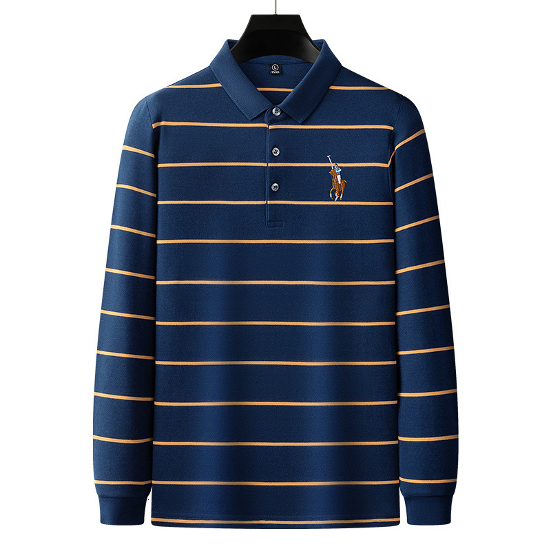 Mens Designer Cotton Striped Polo Shirt Long Sleeve Embroidered Logo Casual Knitted Top Business Style Plus Size Office Party Wear
