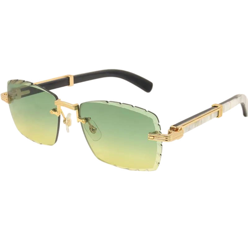 Luxury diamond cut lens Rimless Mens Sunglasses Large Square Designer Glasses 03770 Original Black and White Buffalo horn Sun Glasses Frames Size