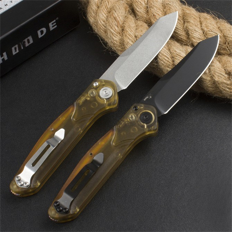 BM9400 Folding Knife PEI transparent material Handle High Hardness Folding Knife Outdoor Hunting Camping Hiking EDC Pocket Knife
