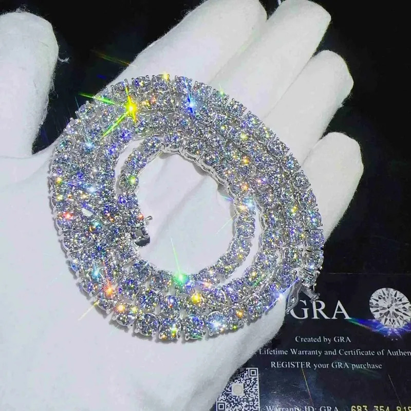 3MM 4MM LAB Grown Diamond Tennis Bracelet 10K Solid Gold Hip Hop Jewelry Necklace D VVS-VS CVD HPHT Diamond Tennis Chain IGI