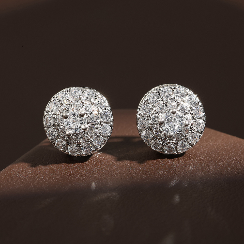 Full diamond micro-set round earrings. Best-selling custom design. Women's hip-hop earrings for Europe and America. Amazon's best-selling ea