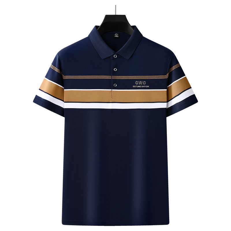 Designer Polo Shirt Mens Color Block Striped Rhinestone Letter Print Business Casual Short Sleeve Breathable Cotton Top For Summer Daily Office Fashio