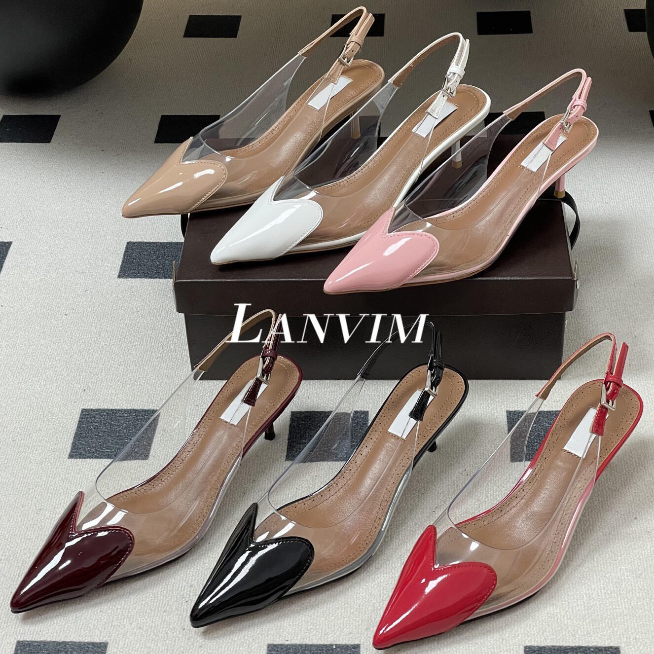designer heel Fashion heart shaped women's high-heeled pointed patent leather designer sandals fashionable high-heeled party women's sexy high-heeled shoes
