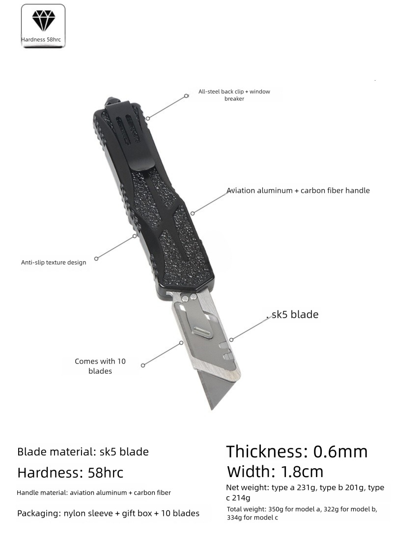Outdoor Multi-purpose EDC Knife with 440C Steel Blade, Aluminum Alloy Handle, Portable Camping, Adventure and Survival Pocket Knife