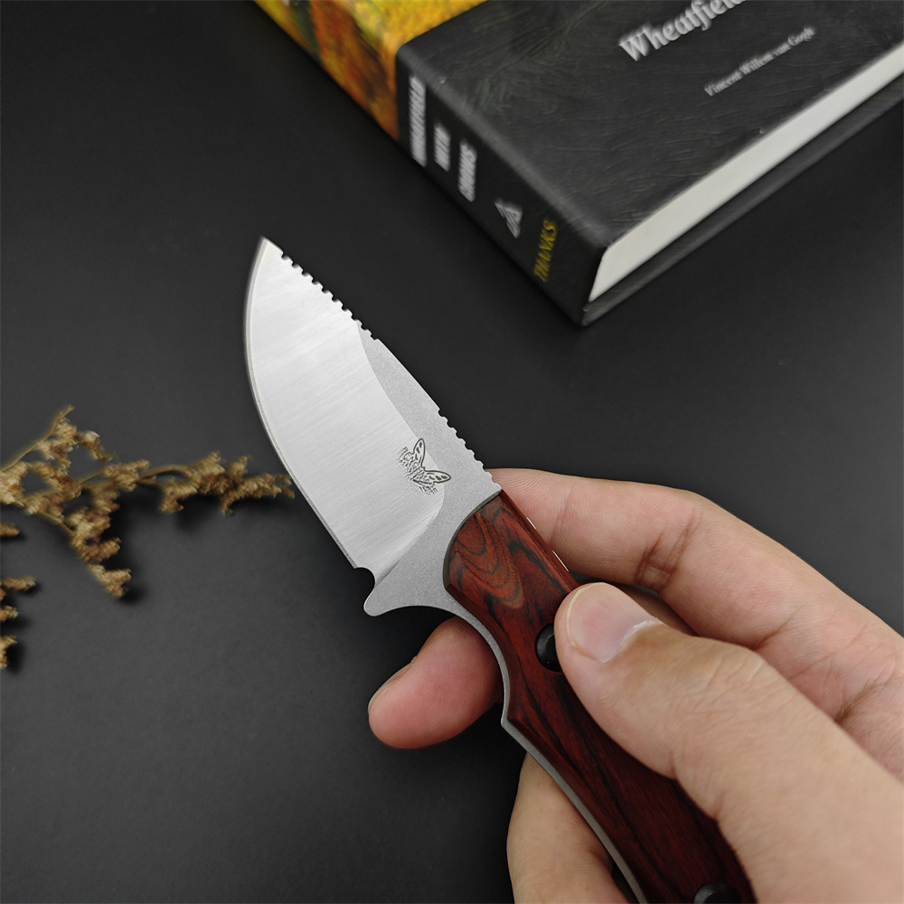 BM 15017 Hunt Hidden Canyon Hunter Mini Drop Point Fixed Blade Knife Wood / Orange G10 Handle Tactical Survival Camping Knives