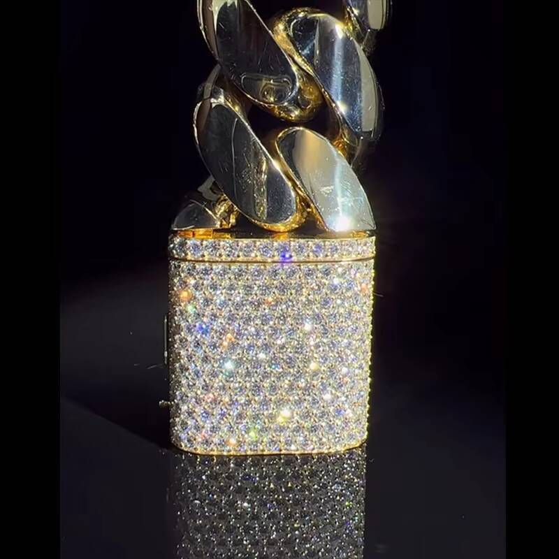 Mens Luxury High-Jewelry VVS Moissanite Diamond Cuban Bracelet with Gold Plated Ice Chain Pass Diamond Tester Hip Hop Style