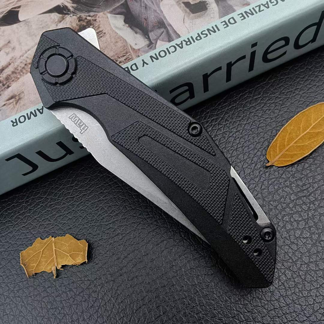 KS 1370 Grey Folding Knife D2 Steel Blade G10 Composite Carbon Fiber Handle Portable Household Fruit EDC Carry-Along Tool Knife