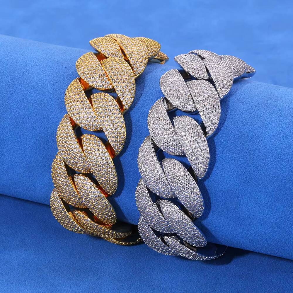 Fulsun Hip Hop Custom 24Mm Sugar Cube Cuban Chain S925 Sterling Silver Moissanite MenS Jewelry Accessory Bracelet