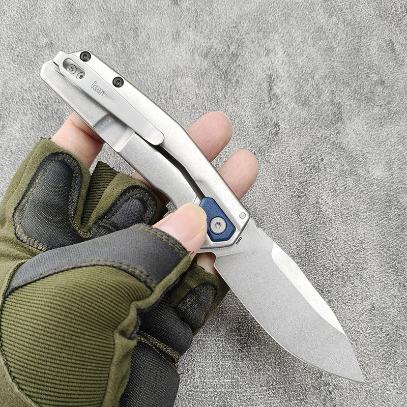 2036 Folding Knife, Clip Point Blade with Blue Handle, Stonewash Blade Hunting fishing Pocket Knives hand tools