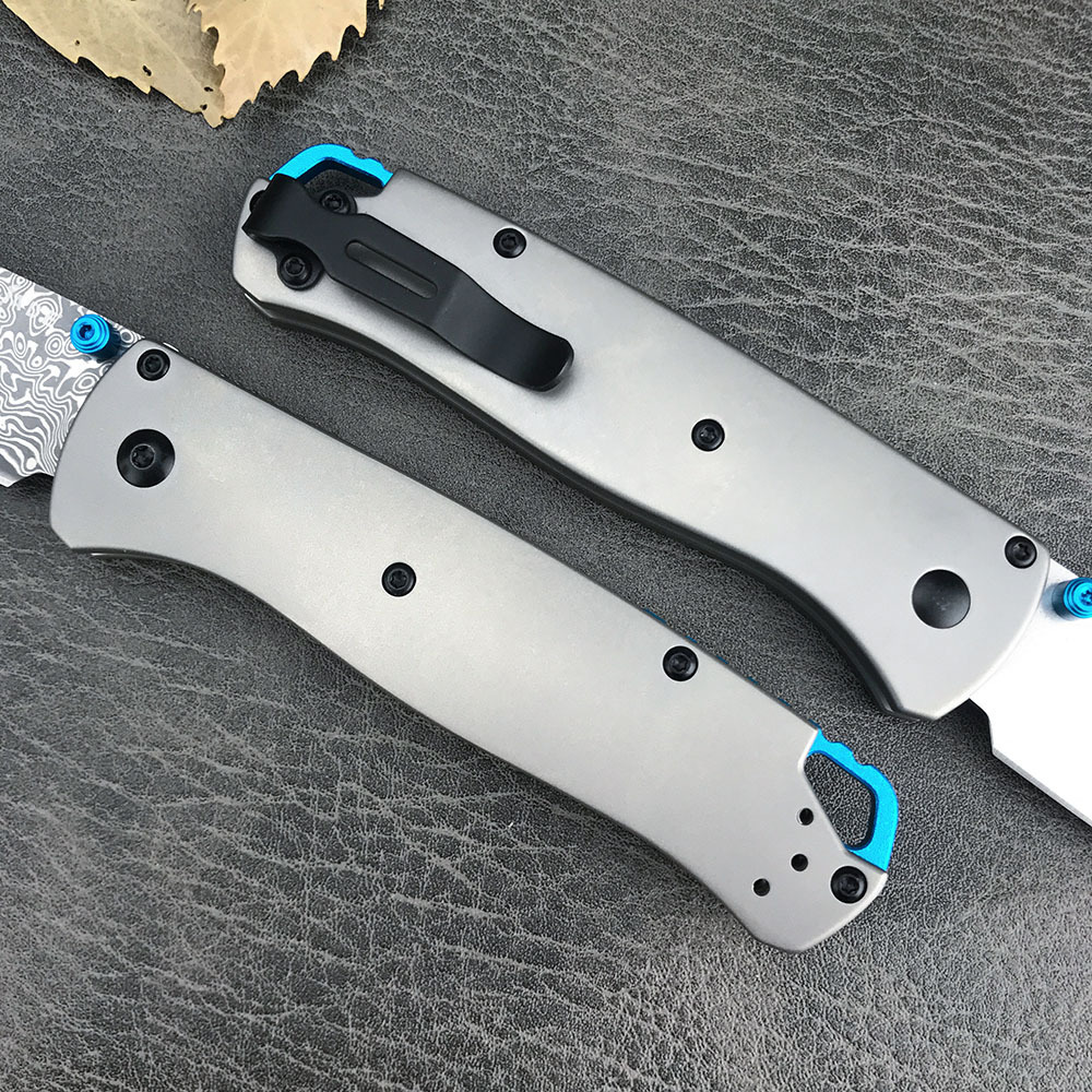 BM 533/535 Folding Knife Damascus Steel Blade Titanium Handles Sharp Field Hunting Knife Survival Tactical Tool with Pocket Clip