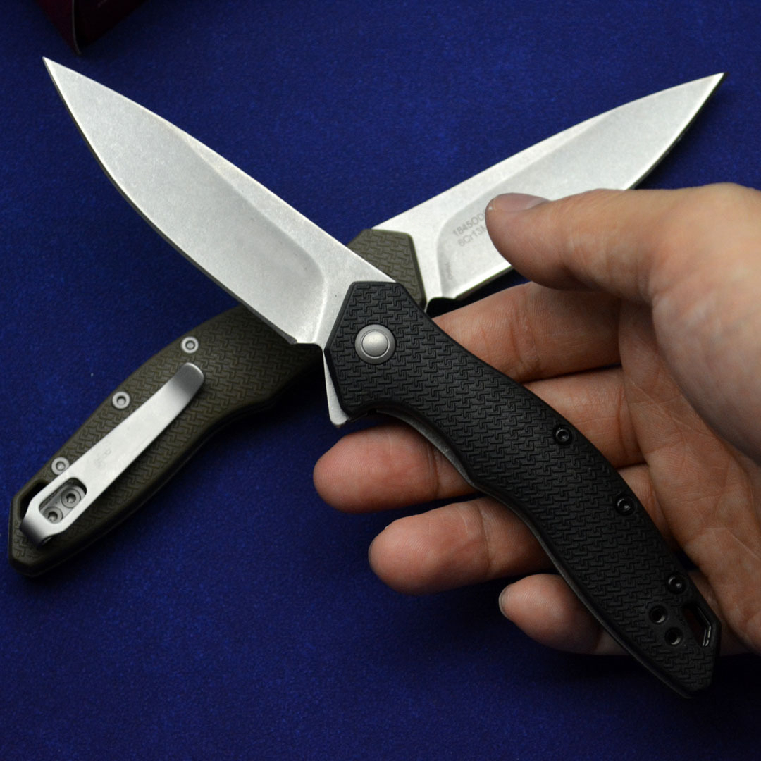 KS 1845 Black & Green Folding Knife, Flipper Assisted Opening, 8Cr13 Blade, Nylon Handle, Outdoor Daily Carry EDC Tool