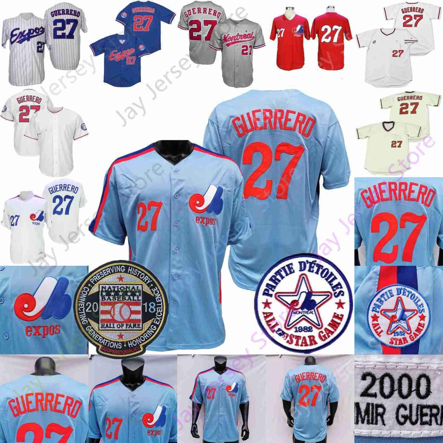 Montreal Expos Jersey Vladimir Guerrero Vintage 2000 Blue Red Mesh White Pullover Button Pinstripe Grey Hall Of Fame Patch