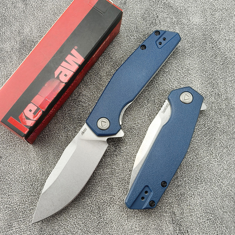 2036 Folding Knife, Clip Point Blade with Blue Handle, Stonewash Blade Hunting fishing Pocket Knives hand tools