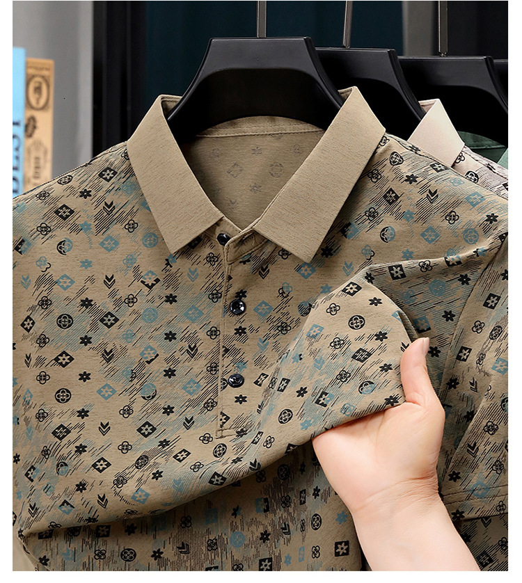 Designer Polo Shirt Mens Ice Silk All Over Print Business Casual Short Sleeve Breathable Top For Summer Daily Work Fashion In Multiple Colors