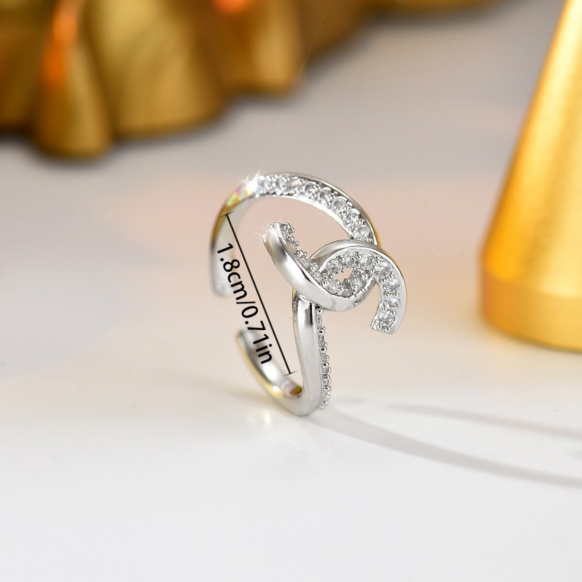 designer necklace jewelry Women Ring Double C Design with Zircon Inlay Adjustable Open Ring Versatile Index Finger Ring High quality accessories