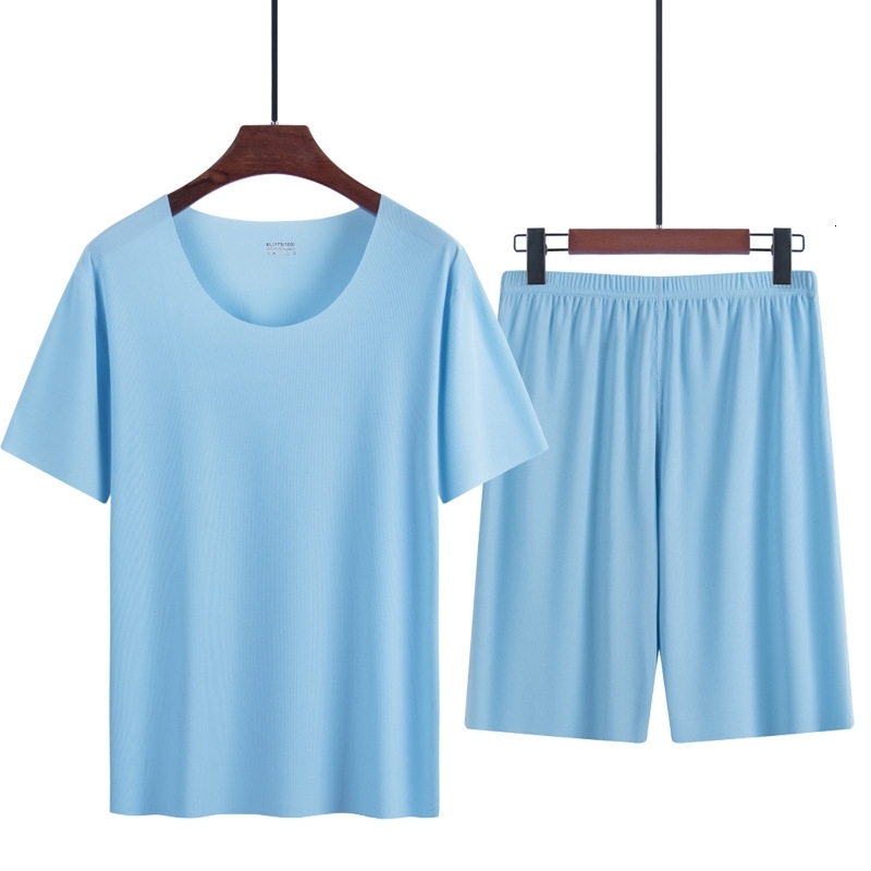 Ice Silk Pajamas Summer Homewear Set Modal Seamless Round Neck Thin Short Sleeve Men's T-Shirt