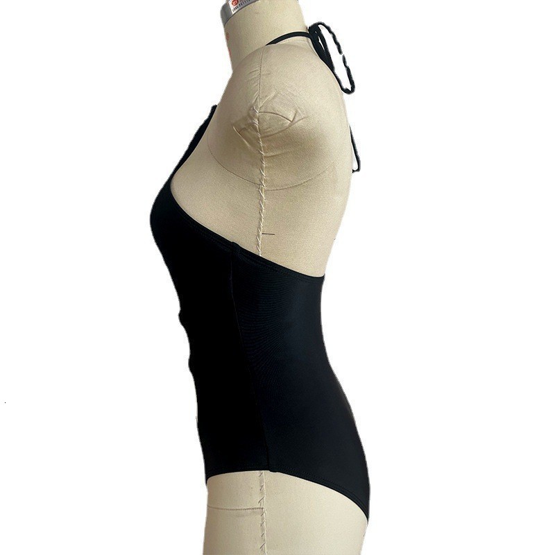2026 Model Swimsuit with Hollow Out Straps Sexy OnePiece Black Tight Swimwear for Women Bikini 210722
