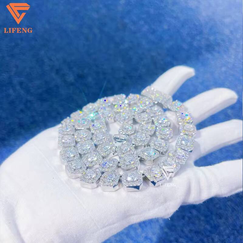 Hip Hop Jewelry 10mm Tennis Chain Iced Out Pass Diamond Tester 925 Sterling Silver Square Cluster Moissanite Tennis Chain