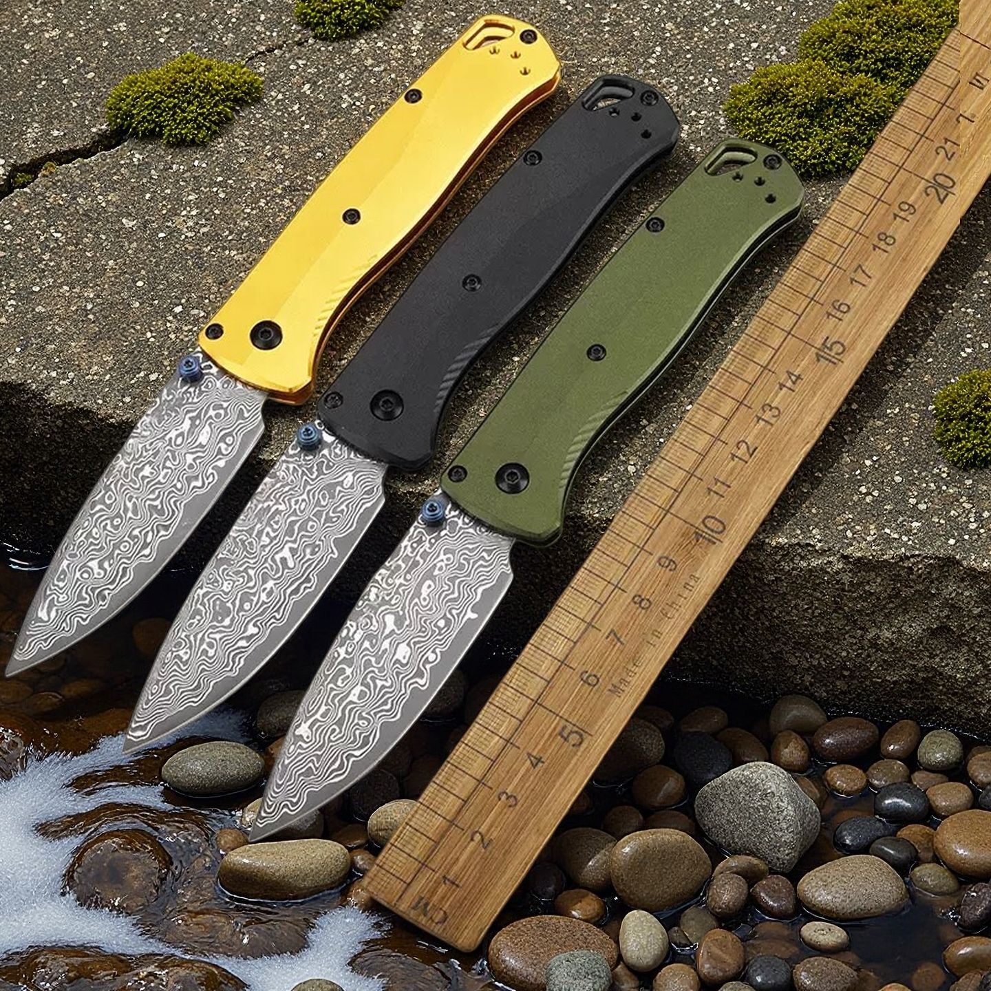 Tactical BM 535 Damascus Blade Pocket Folding Knife Aluminum Handle EDC Outdoor Camping Hunting Cutting Survival Tools