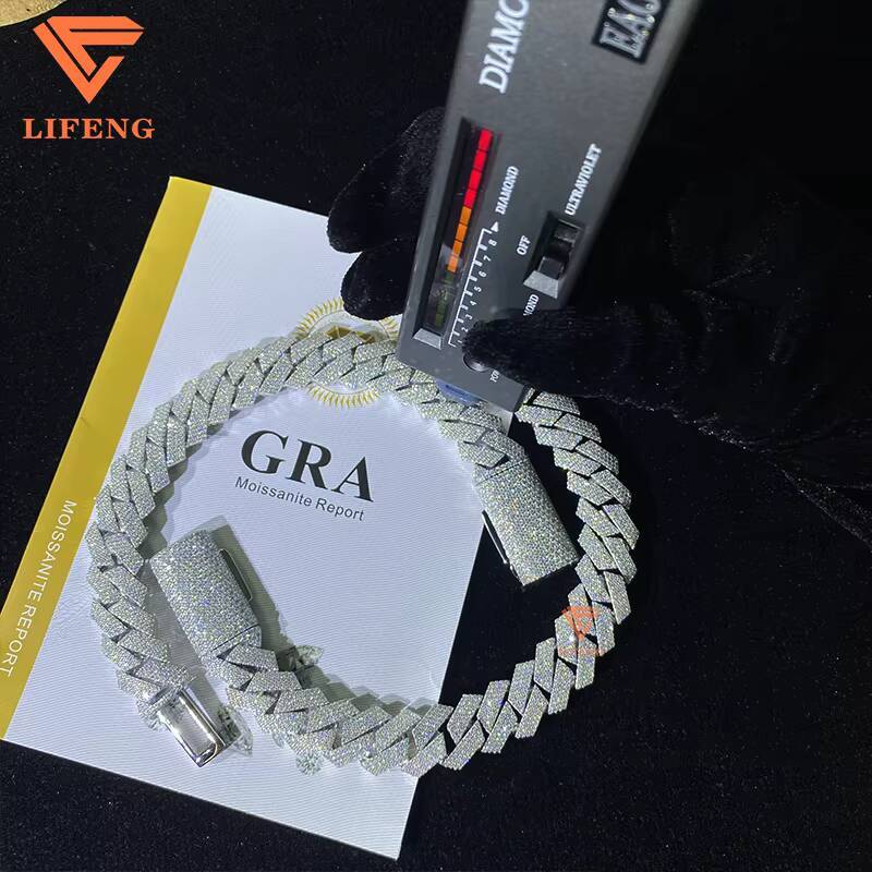 Top Quality Iced Out Hip Hop Cuban Link Chain 925 Sterling Silver 15mm Miami Mossanite Cuban Link Chain Bracelet