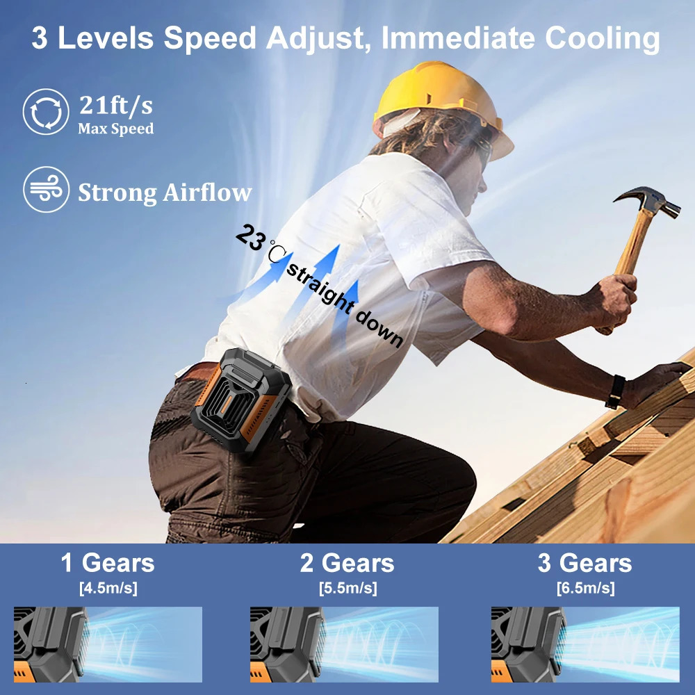 Portable Waist Fan Shirt Fan Rechargeable Speed Powerful Belt Fan with RPM Personal Cool Clip Fan 260428