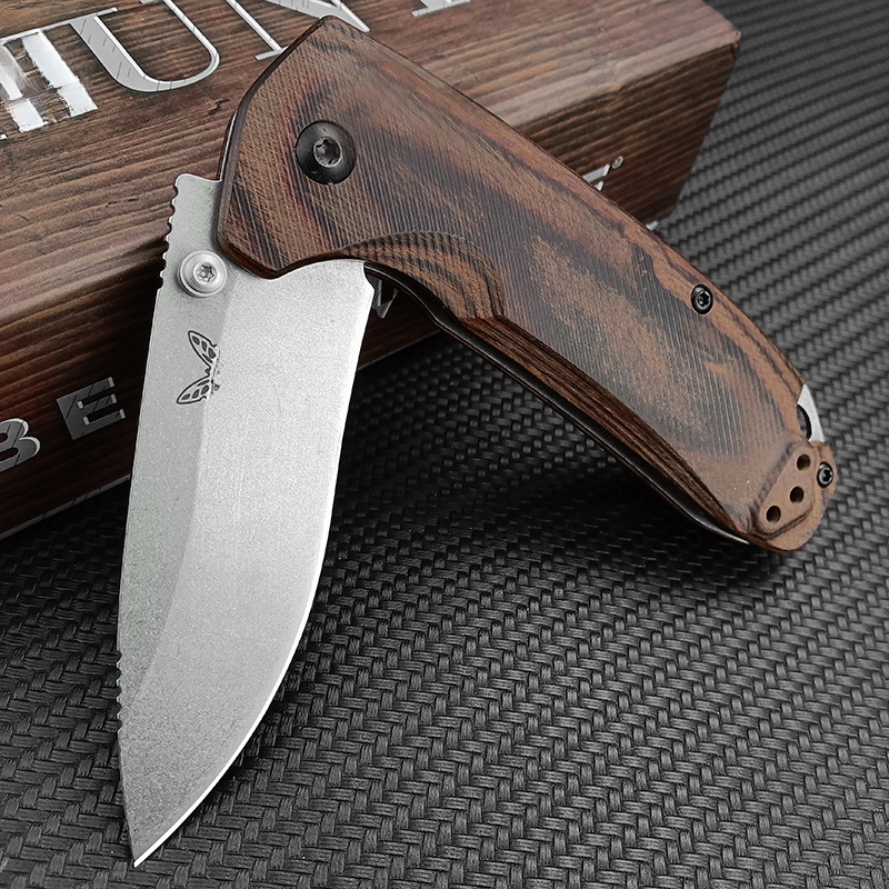 BM 15031 Hunt North Fork Tactical Folding Knife 8cr13mov Blade Stabilized Wood Handle Outdoors Survival Utility Pocket Tools