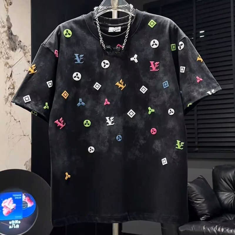 Mens Designer Tie Dye T Shirt Printed Logo Short Sleeve Crew Neck Casual Loose Fit Streetwear Top Fashion Style Summer Daily Wear Plus Size