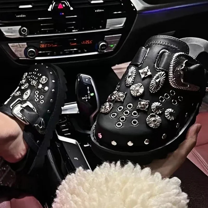 Summer Women Slippers Platform Rivets Punk Rock Leather Mules Creative Metal Fittings Casual Party Shoes Female Outdoor Slides 260427 - view 6