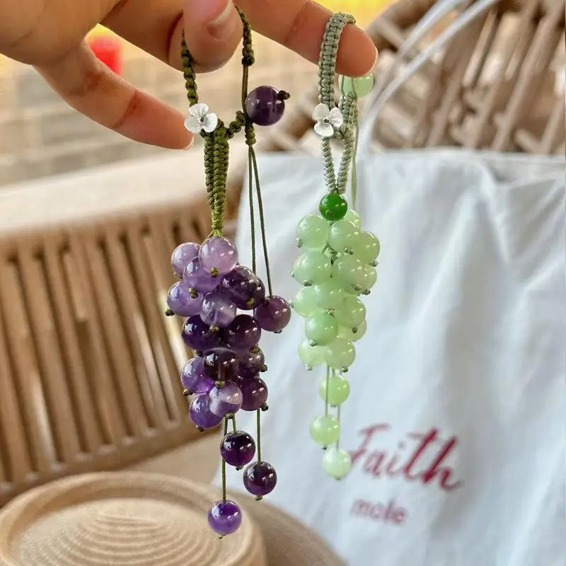 Summer Fresh Handmade Grape Keychain Womens Cute Bag Charm Cute Fruit Pendant DecorationYY26 260427