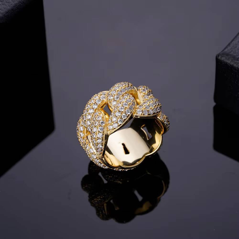 Fashion Fine Hip Hop Jewelry Iec Out VVS Moissanite Diamond 925 Sterling Silver Finger Cuban Link Ring for Men