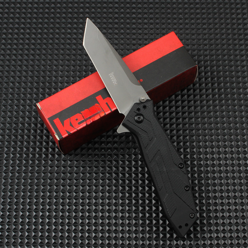 KS 1990 Black Folding Knife with 8Cr13Mov Blade and Nylon Fiber Handle - Essential Emergency Tool for Outdoor Hiking Travels
