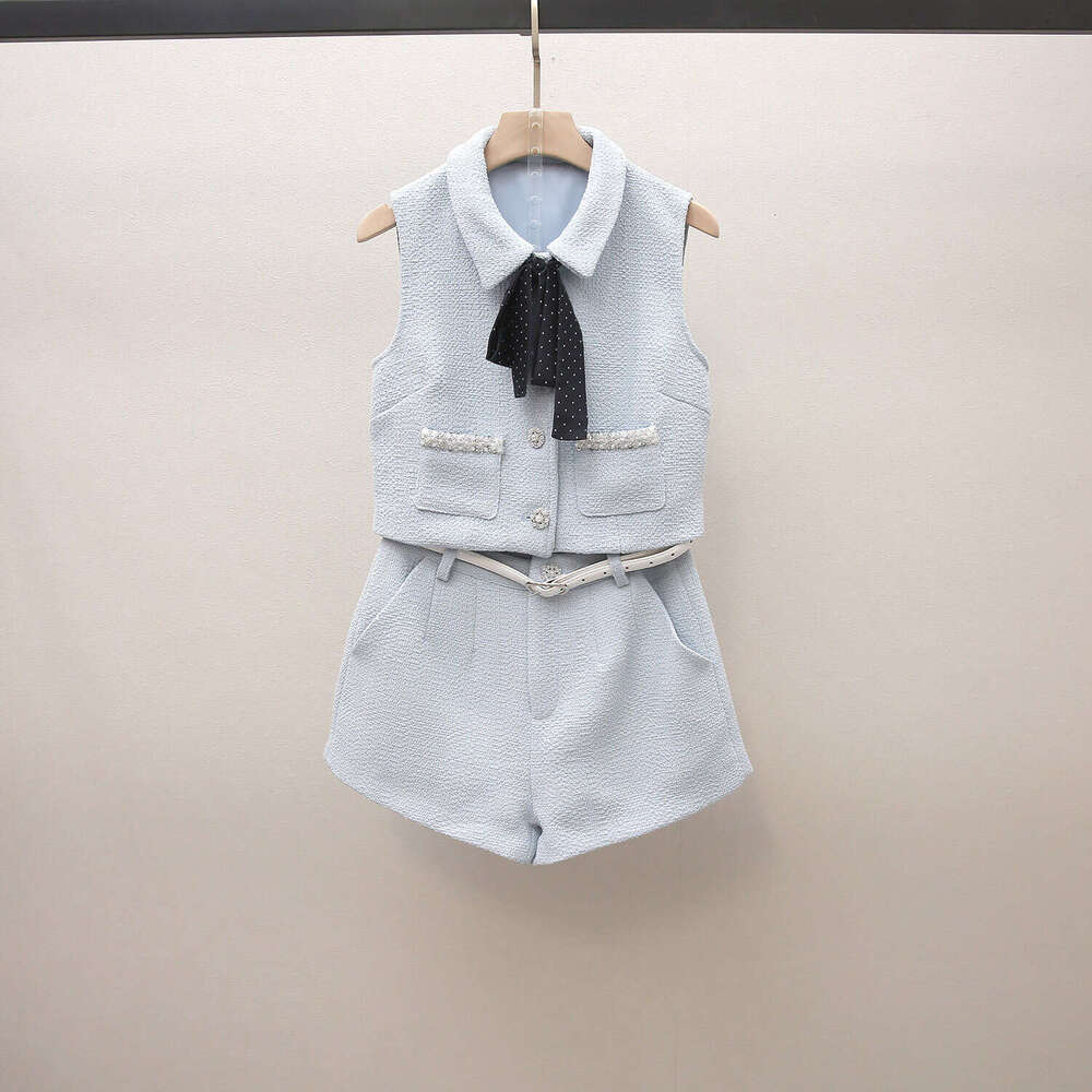 Designer's high-end women's clothing spring k30 new style French youth vest A-line shorts sweet beauty style set