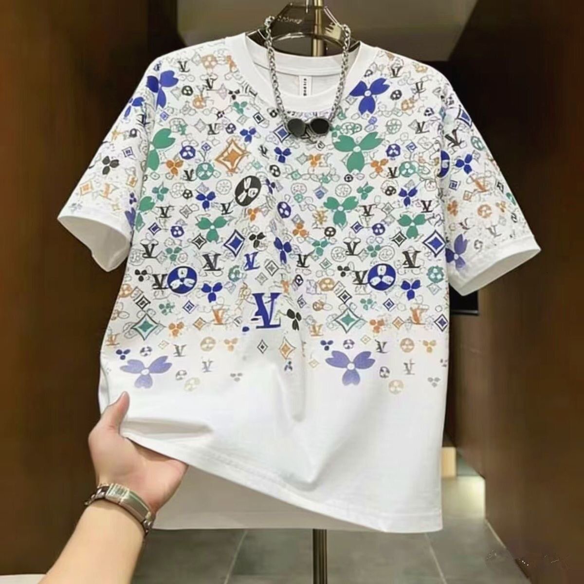 Summer New Designer T-shirt Light Luxury Casual Short Sleeved Mens Round Neck Slim Fit Trendy Brand High-end Letter Full Printed Short Sleeved T-shirt