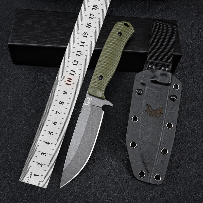 BM 539 Straight Knife with Sheath Green G10 Handle Edc Multitool Knives Utility Fishing Cutting Outdoor EDC Essential Equipment