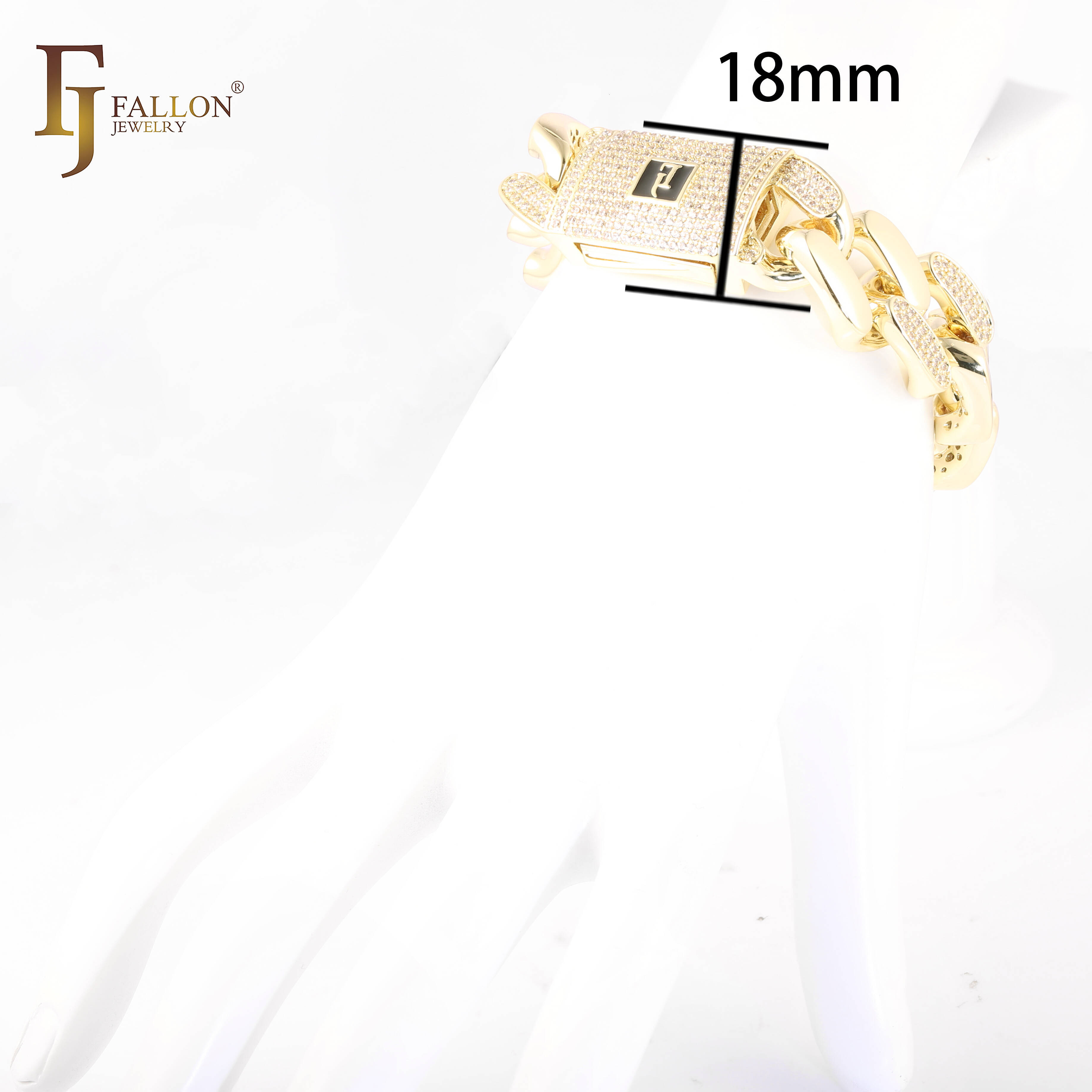 FJ Fallon Hoollow Retro Style Monaco Cuba Bracelet Chains 14K Gold Plated Brass Main Zircon Hip Hop Split