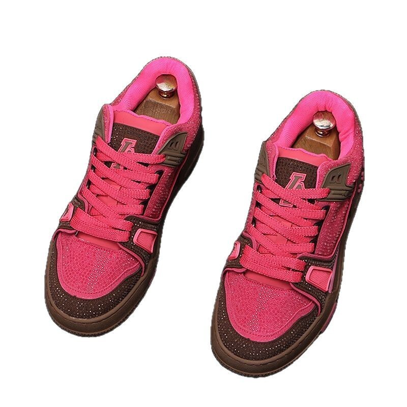 Designer shoe Pink Rhinestone Trendy Brand Men's Sneakers 2026 New Color Block Versatile Thick Sole Height Increasing Internet Celebrity Hot Fash