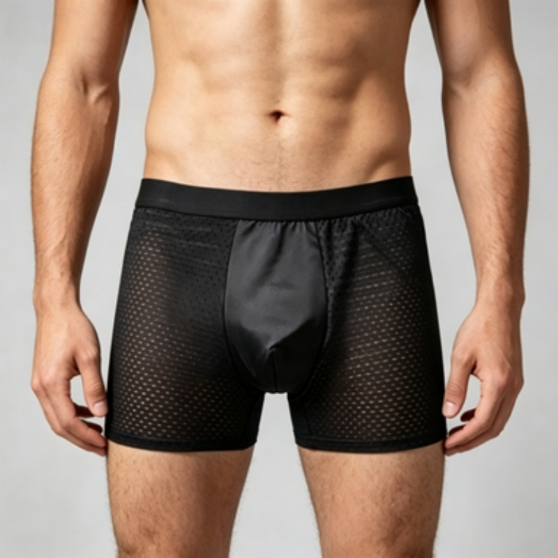 Men's Ice Silk Boxer Briefs, Seamless Mesh Thin Style, Sexy Boxer Shorts, 3-Pack