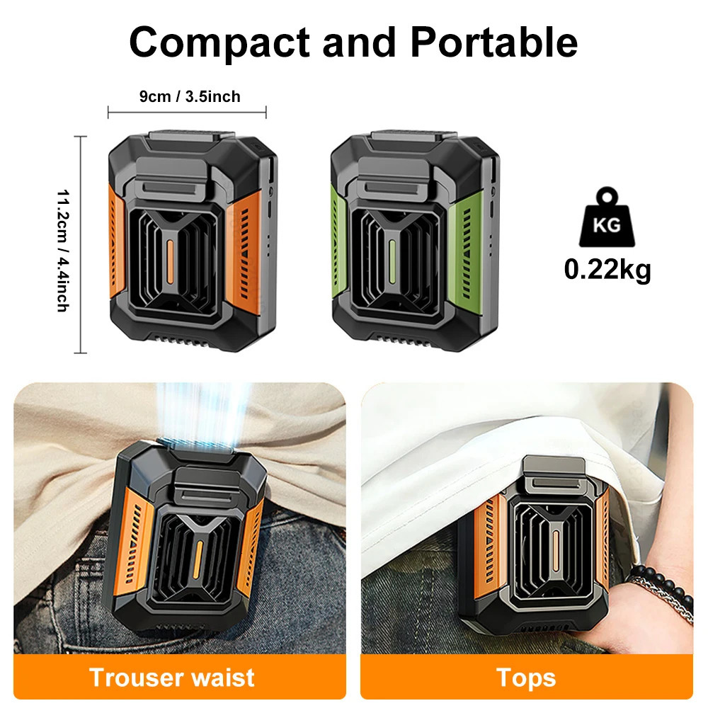 Portable Waist Fan Shirt Fan Rechargeable Speed Powerful Belt Fan with RPM Personal Cool Clip Fan 260428