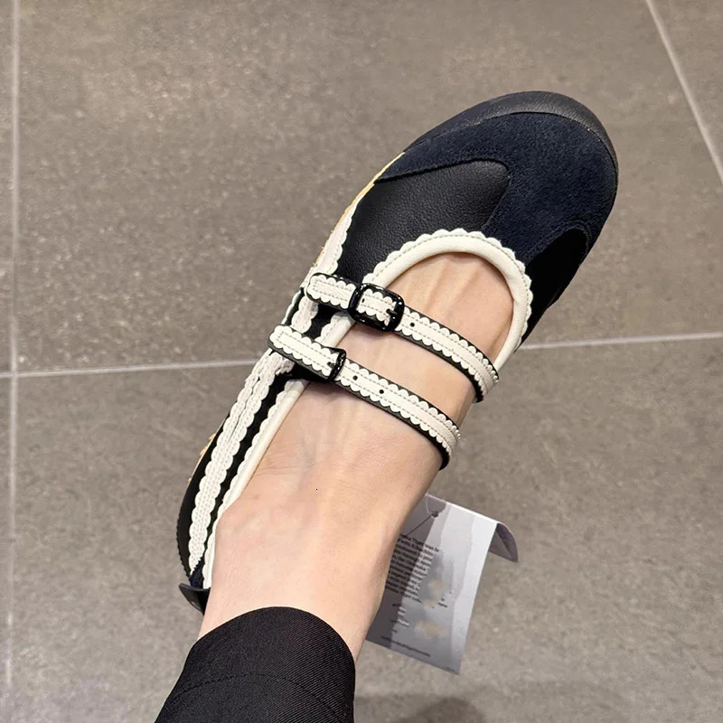 Minority Shallow Flat Ballet Shoes Black white Cross Strap Mary Janes Womens Non-slip Casual Sport Shoes Phoentin FT4286 260427