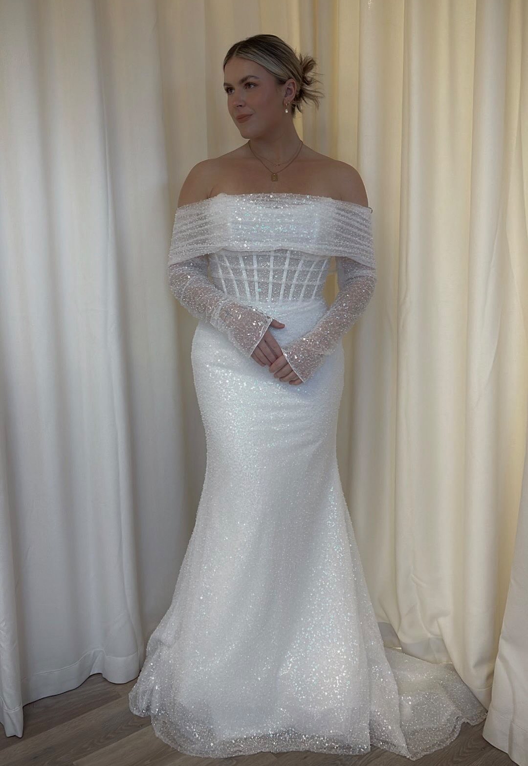 Celestial-inspired Wedding Dress 2026 Wrap Beads Illusion Corset Bridal Rehearsal Reception Engagement Party Night Dance Gown Winter Bride Long Sleeve