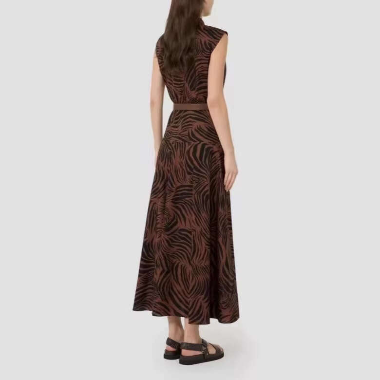 2026 k30 Spring and Summer New Printed Women's Dress, Designer Cotton A-line Stand up Collar Sleeveless Dress