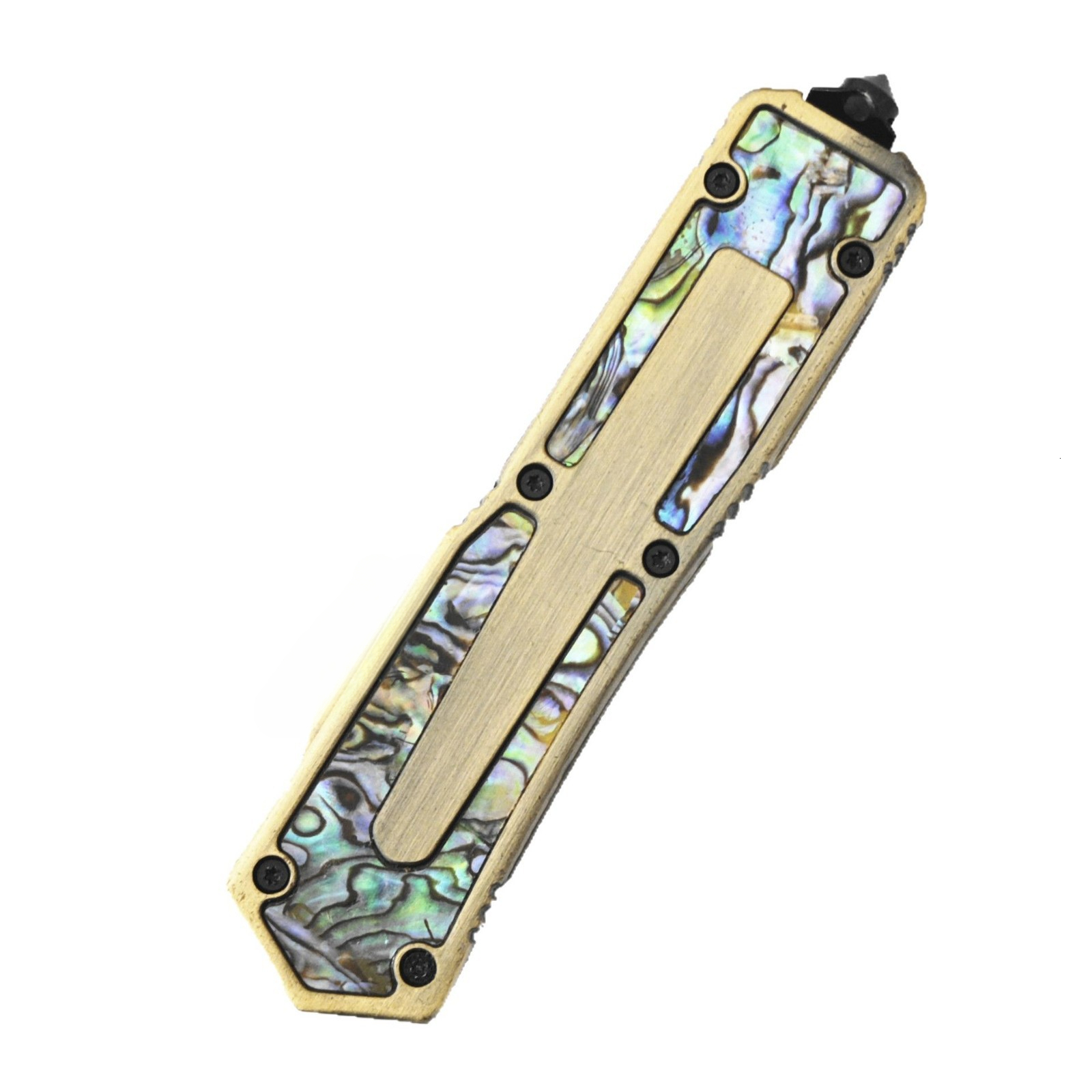 Abalone Shell Gold Color DE Blade CNC Zinc Handle Outdoor Camping Fishing OTF EDC Tools