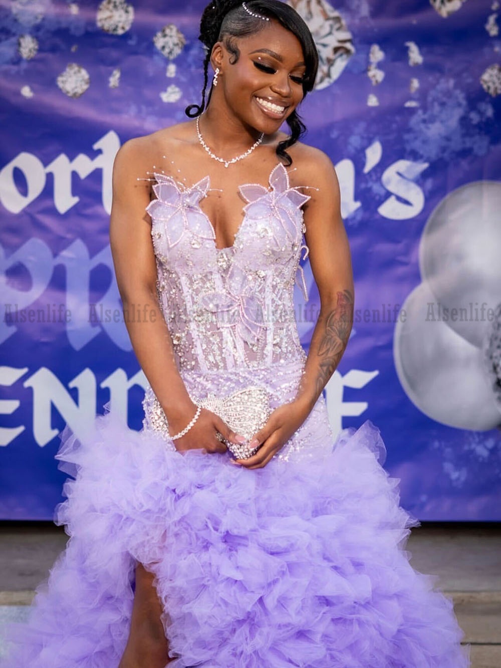 Lavender Mermaid Prom Dresses For Special Occasions 2026 Ruffles Birthday Party Dress Diamonds Bead Graduation Gown