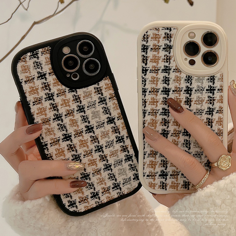 Luxury Phone Case Designer Knitted Houndstooth Phone Case For Apple Iphone 16/17 Pro Max Retro Style Protective Cover For Iphone 15/12/11/XS