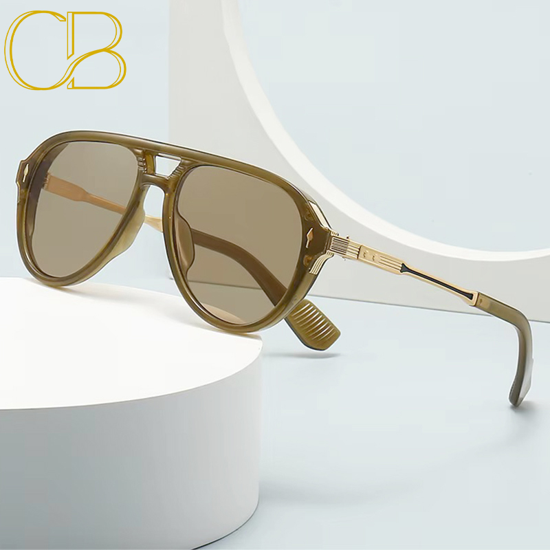 Oversized Pilot Sunglasses European and American Men's Retro Double Bridges Rivets Square Frame Cross-Border Spot Wholesale UV Protection CB Fash
