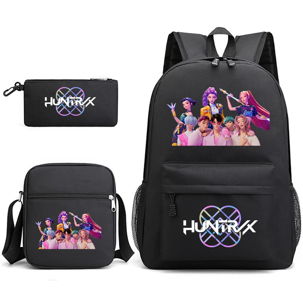 Kpop Hunters Demon Slayer Printed Student Backpack Shoulder Bag Pencil Case Three-Piece Set