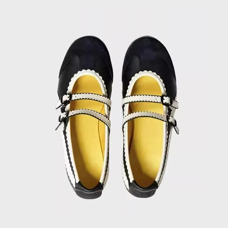 Minority Shallow Flat Ballet Shoes Black white Cross Strap Mary Janes Womens Non-slip Casual Sport Shoes Phoentin FT4286 260427