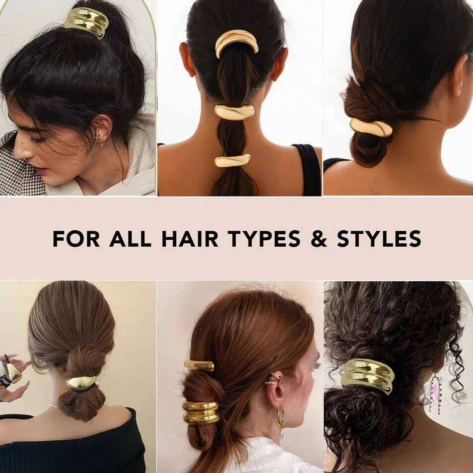 Classic Irregular Geometric Charms Ties Gold Silver Metal Ponytail Holder Hair Cuff Rope Women Girls Elastic Rubber Band