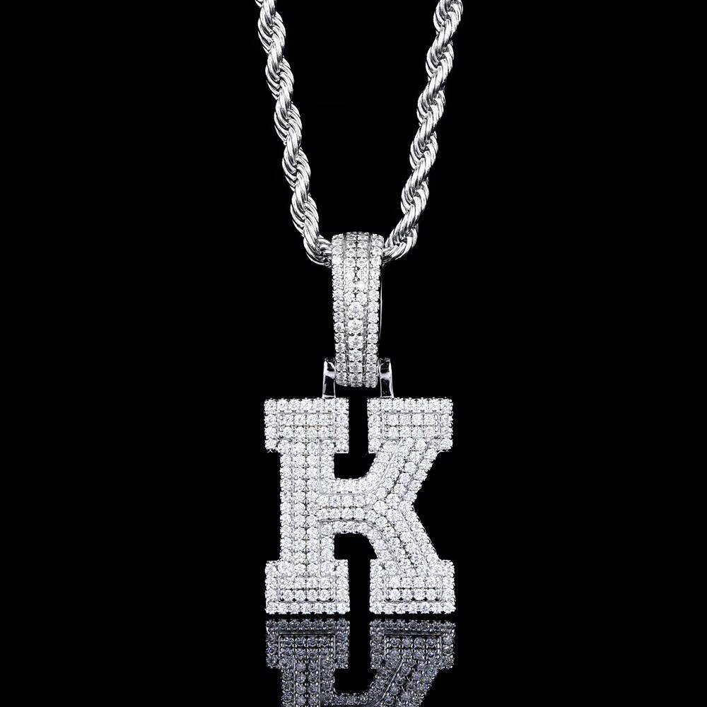 Supplier Recommend Men Hip Hop Jewelry 925 Sterling Silver Iced Out Mossanite Moissanite Initial K Letter Pendant with Chain