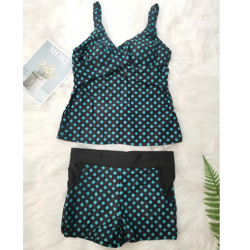 Dots Two Piece Swimsuit Conservative Swimwear Women Shorts Tankini Push Up Swimsuit Plus Size Bathing Suit Shorts Beachwear 260427